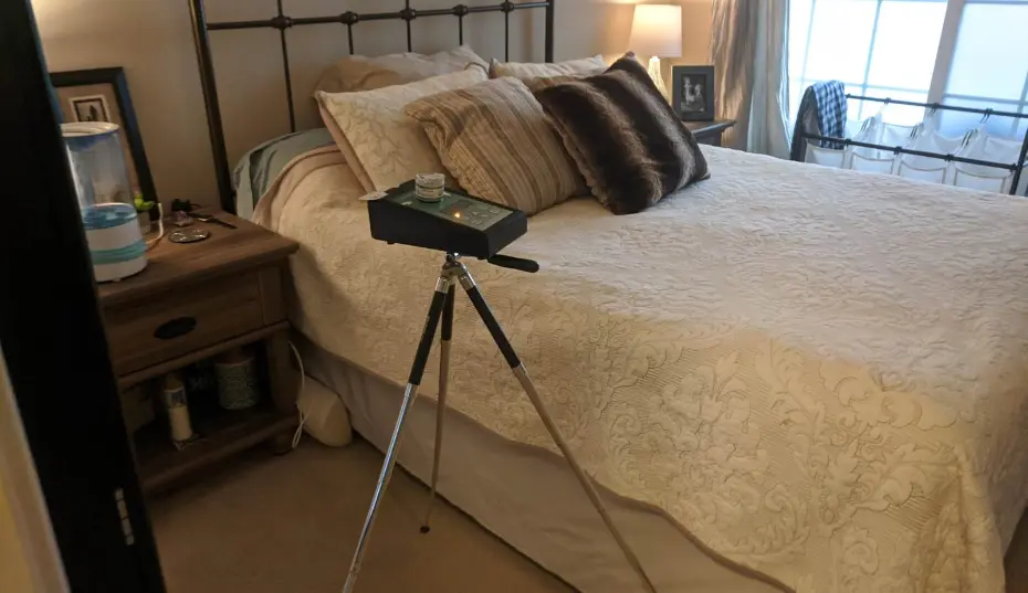 Spore‑trap air sampling during a home inspection to check for elevated mold counts in Myrtle Beach, SC.